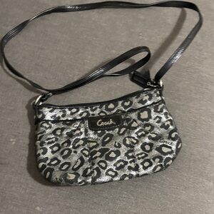 Coach Leopard Print Crossbody Bag in Black and Gray